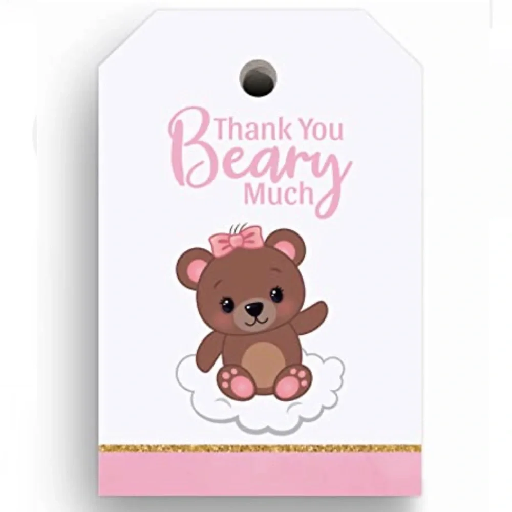 Pink Baby Shower Thank You Beary Much Teddy Bear Favor Tags ~ 60 Pack